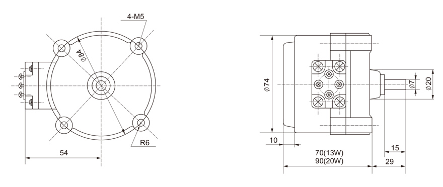 13W~20W单相可逆齿轮减速电机外形尺寸